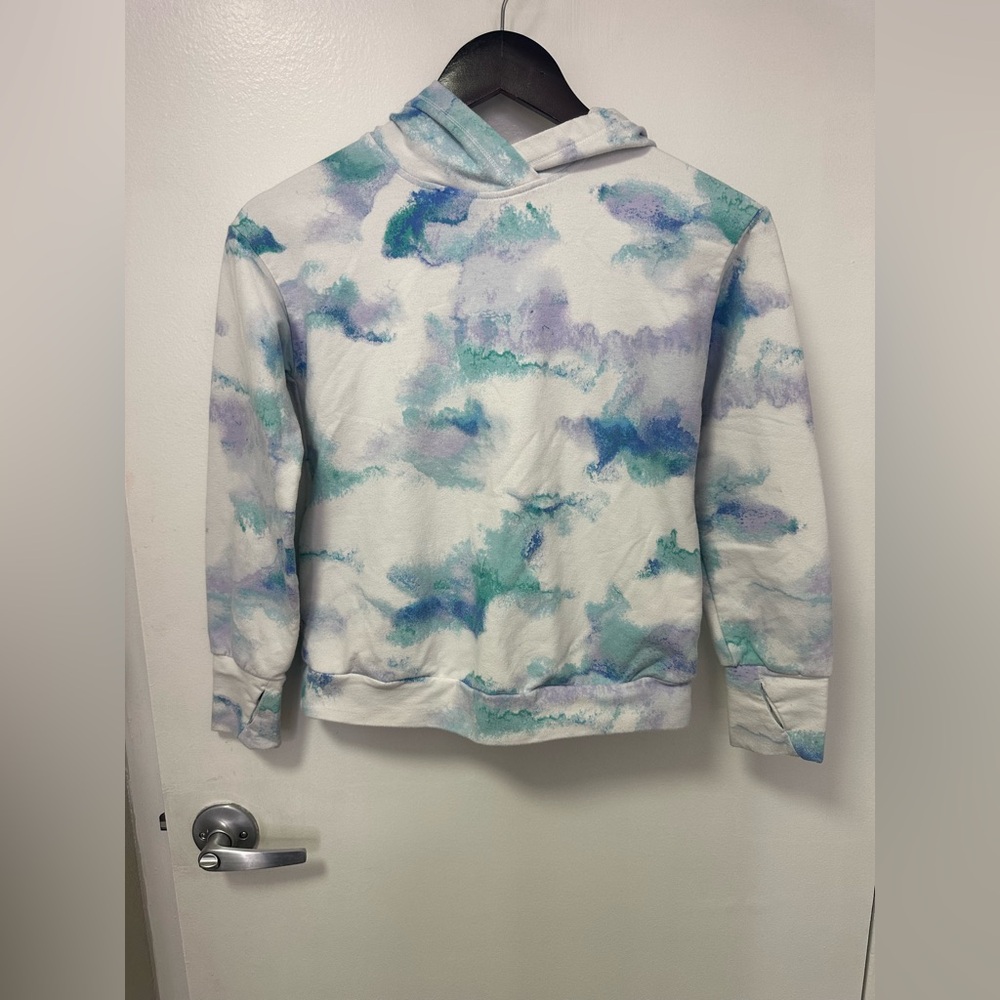 All In Motion Girls Youth Size M 7/8 Long Sleeve Hoodie Sweatshirt Tie Dye Blue